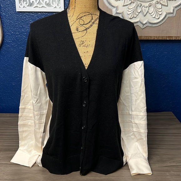 REISS TOP BLACK & CREAM LONG SLEEVE SWEATER TOP SIZE 12 - Picture 1 of 16